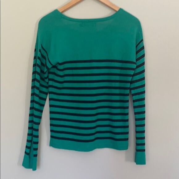 The Limited XS Green & Blue Stripe Sweater Longe Sleeves Two Small Front Pockets - Picture 4 of 7